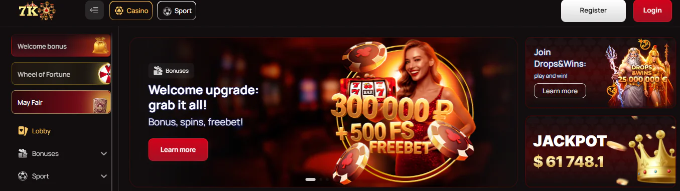 7k casino main page English version