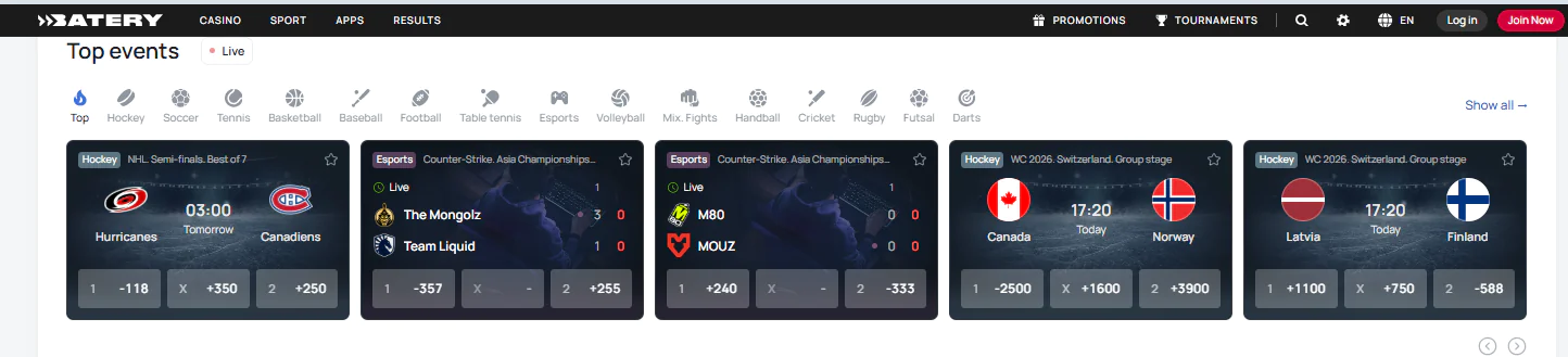 Batery main page betting