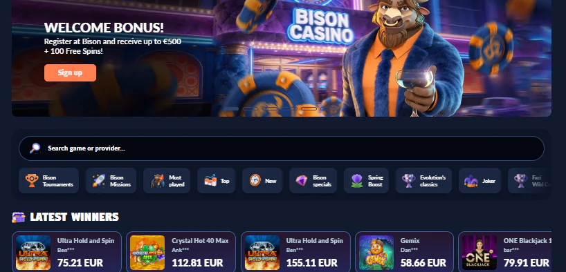 Bison casino main page