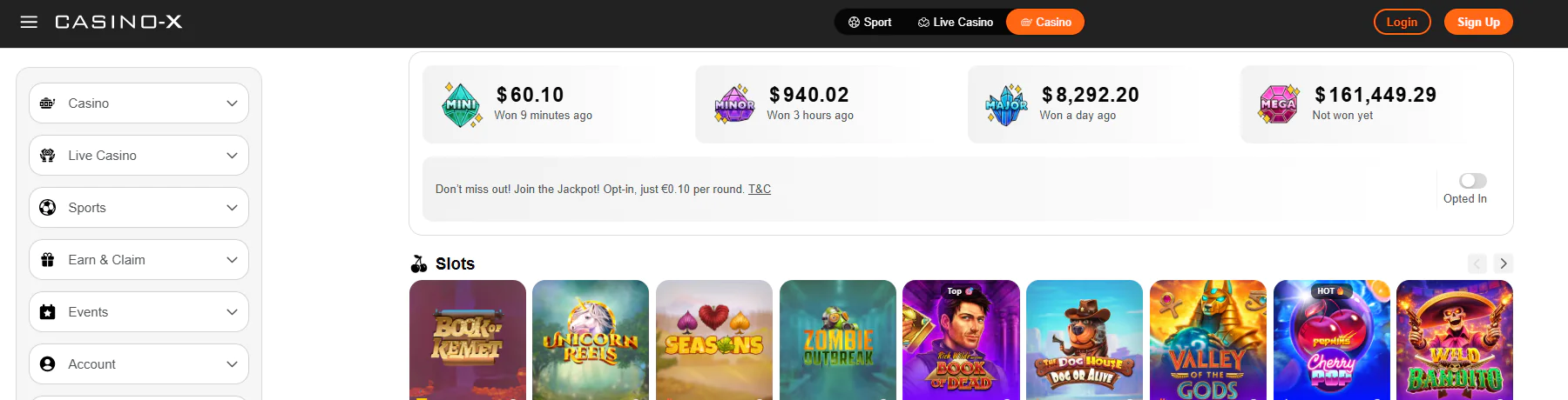 CasinoX slots