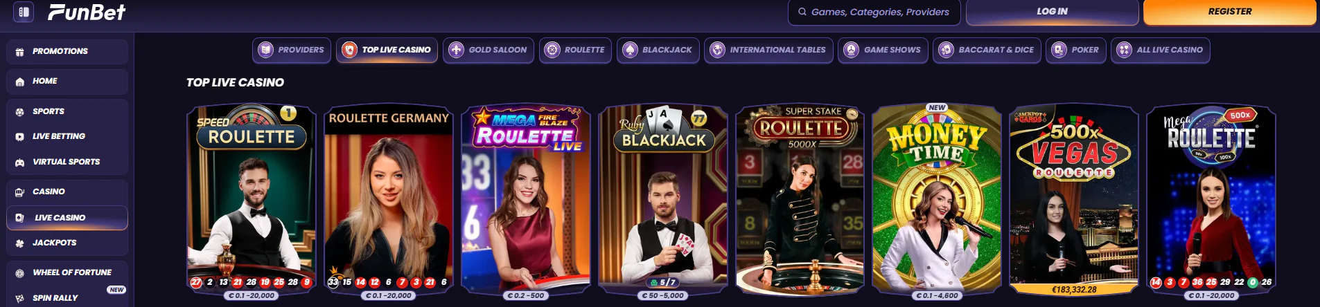 FunBet casino main page