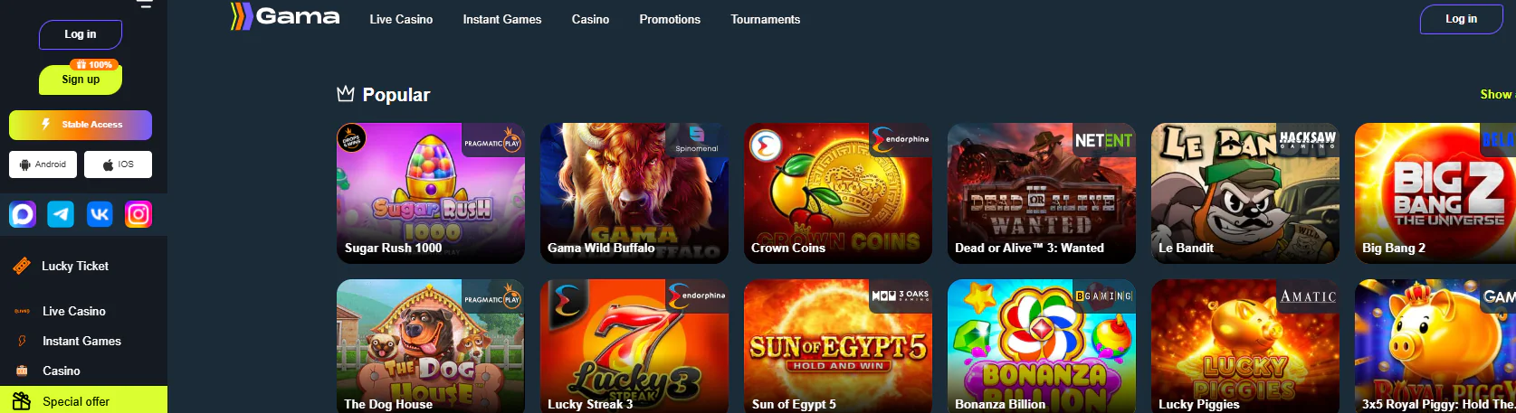 Gama casino main page