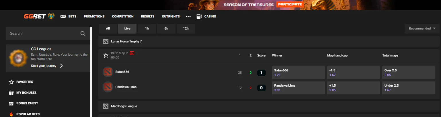 GGBet main page with CS