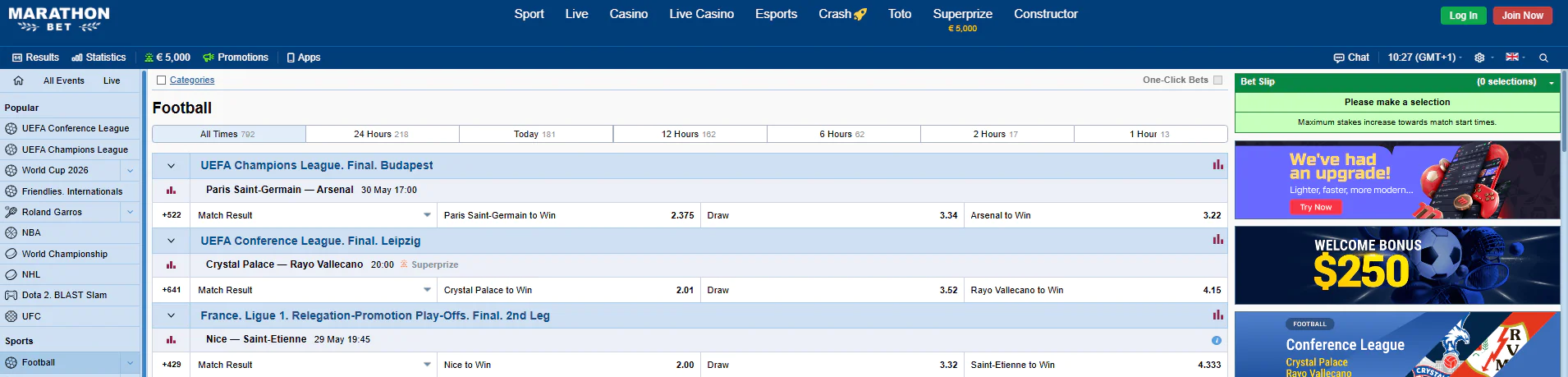 Marathon Bet football bets