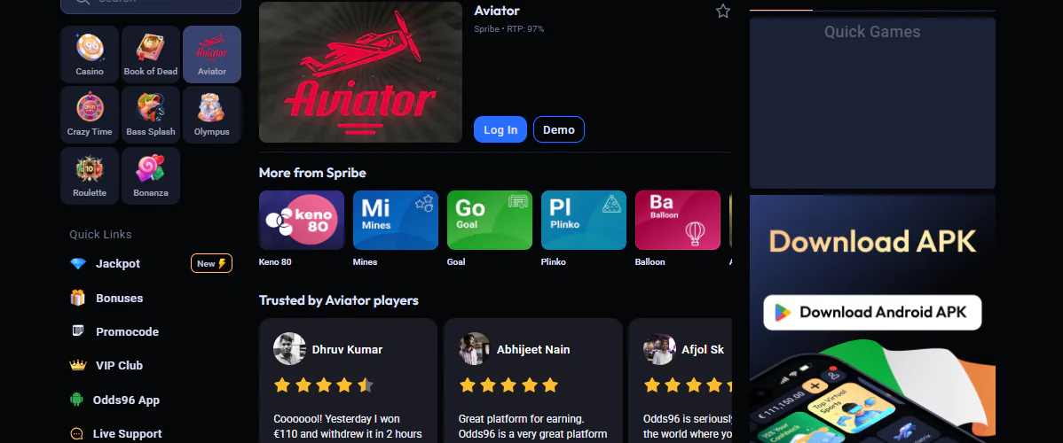 Odds96 Aviator game