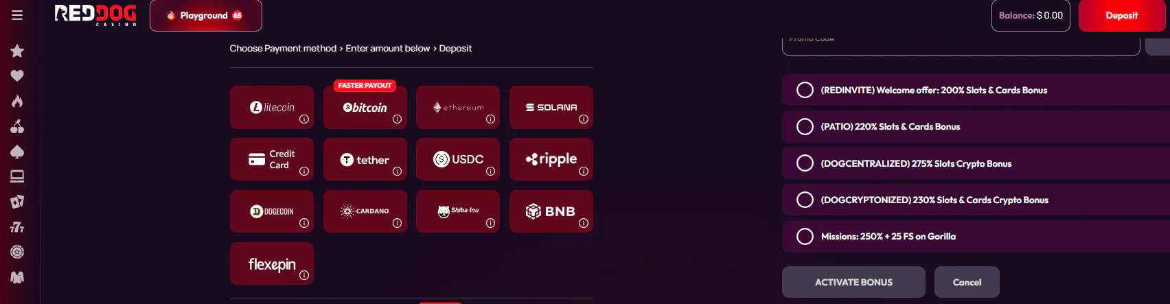 RedDog deposit methods