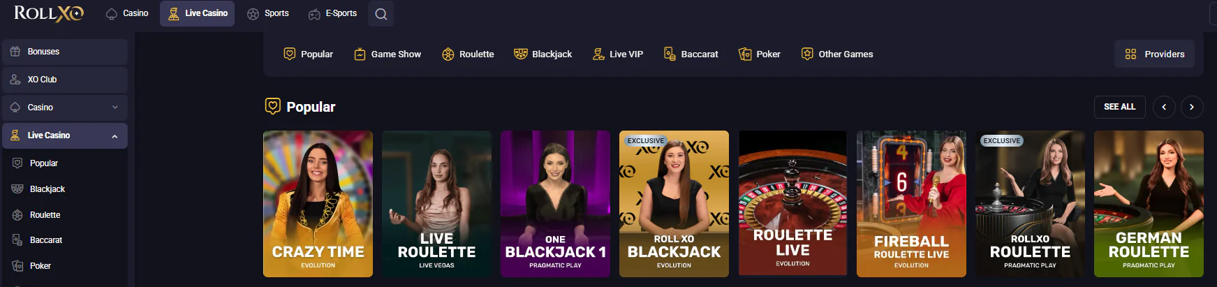 RollXO live games
