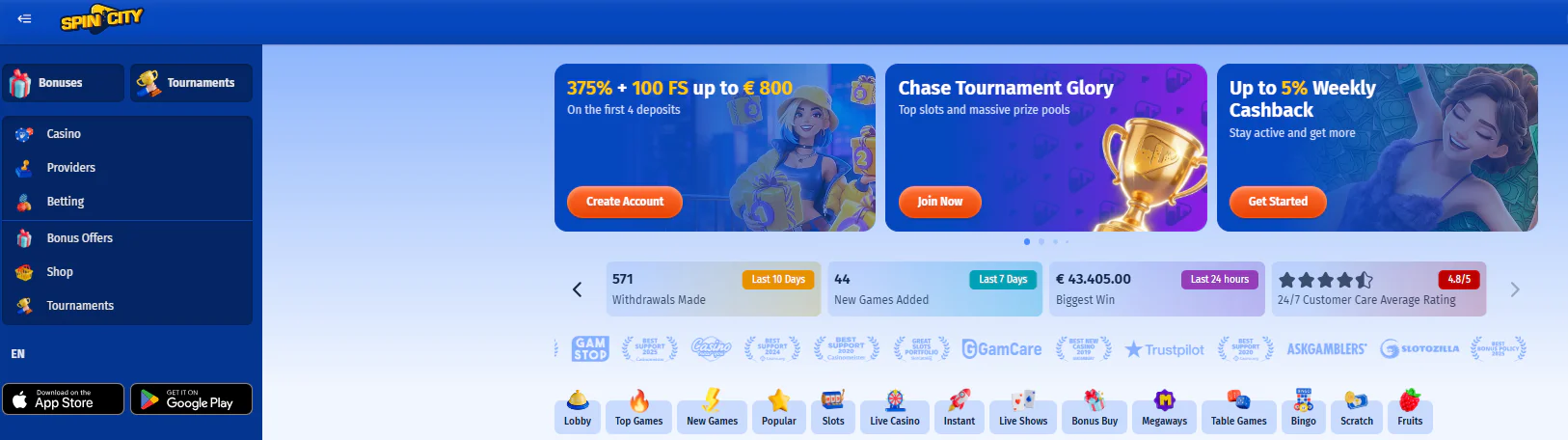 Spincity main page