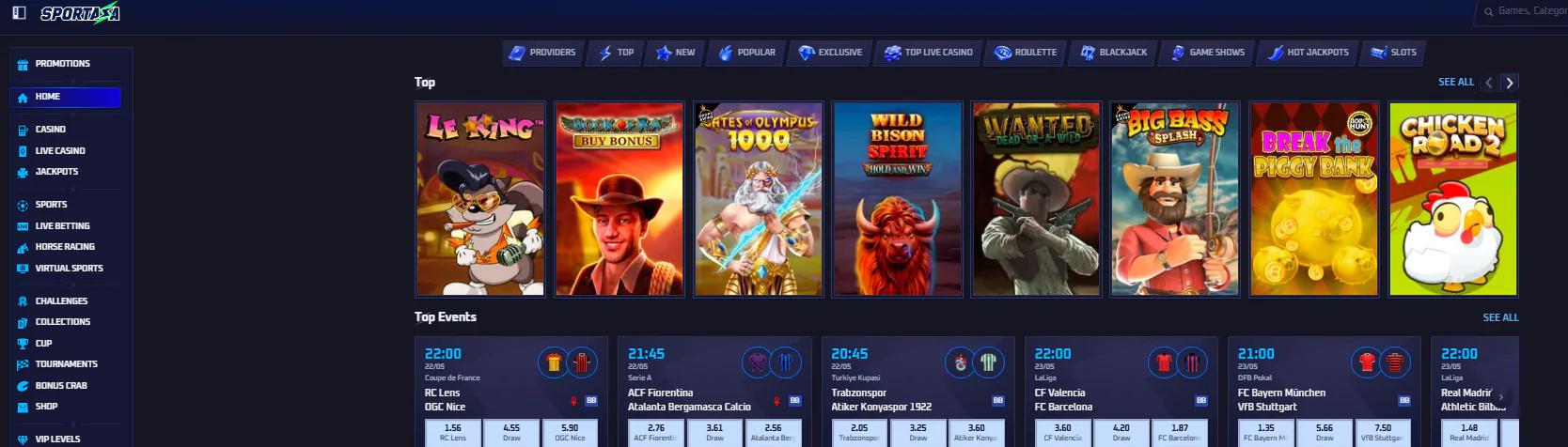 Sportaza main page English version
