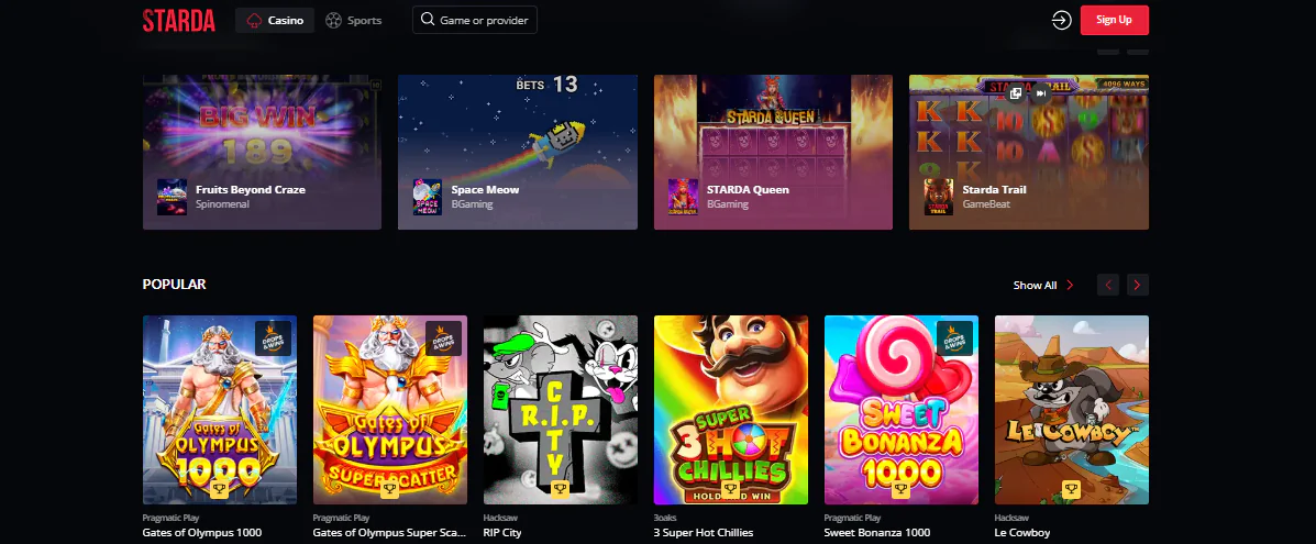 Starda main page
