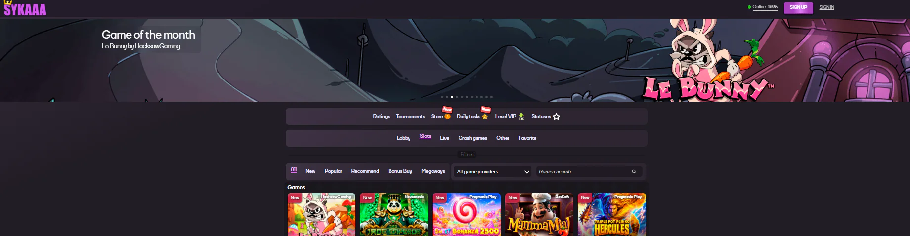 Sykaaa main page with games