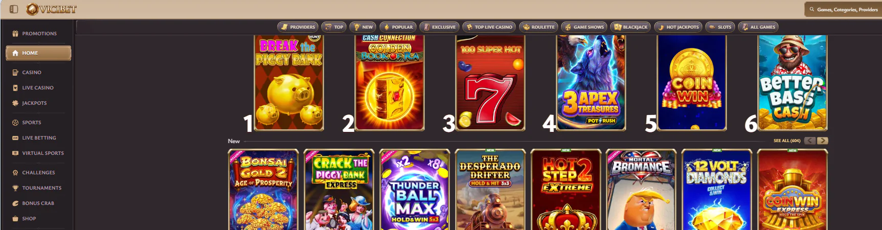 Vicibet main page