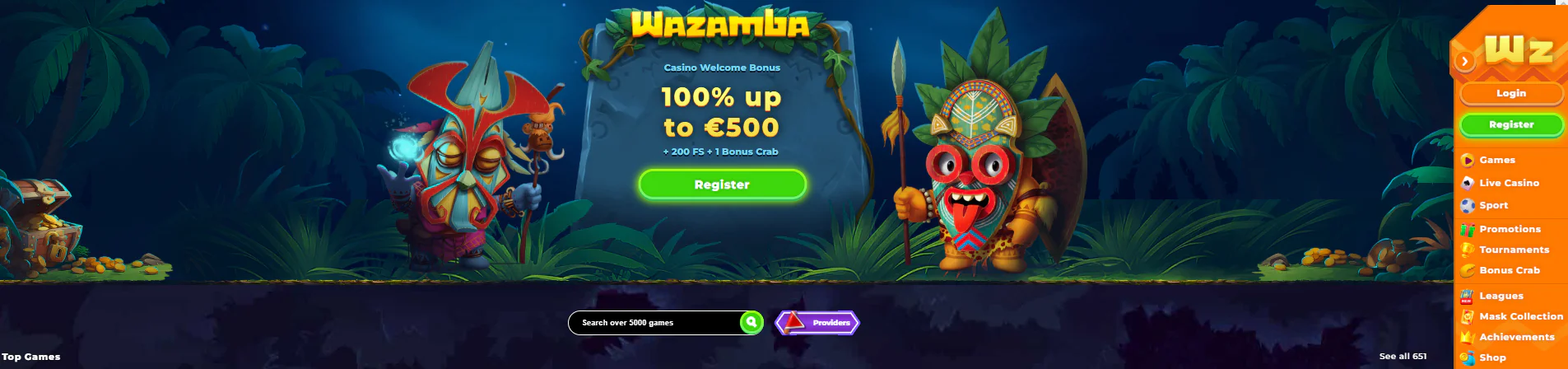 Wazamba main page